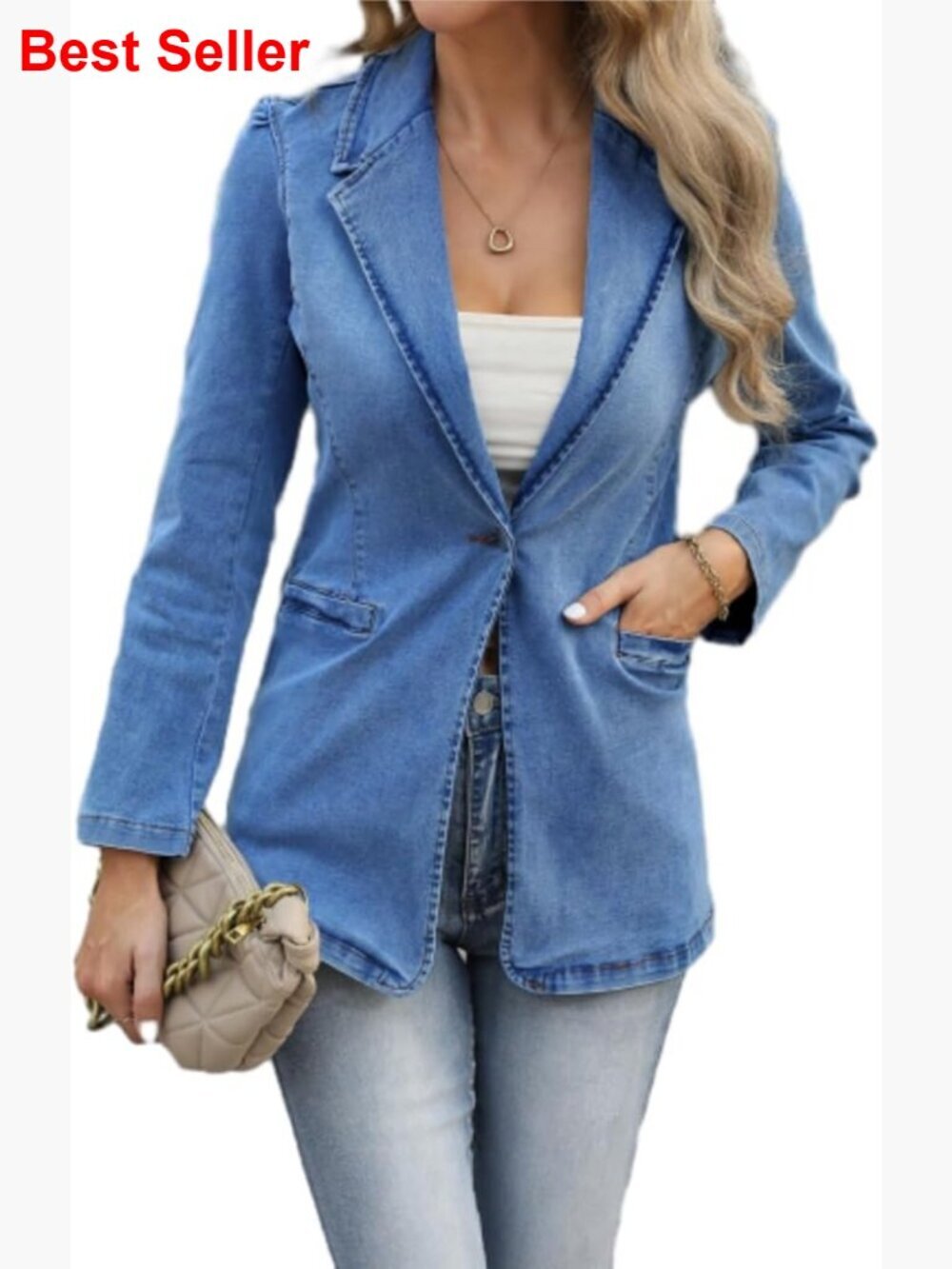 Oversized Cropped Denim Jacket Long Sleeve Jean Blazer